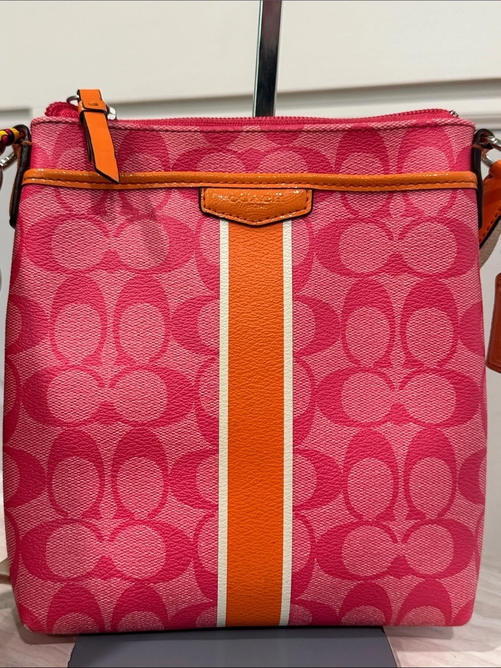 Coach Bag Signature Pink Orange Stripe Swingpack Crossbody - Picture 5 of 17